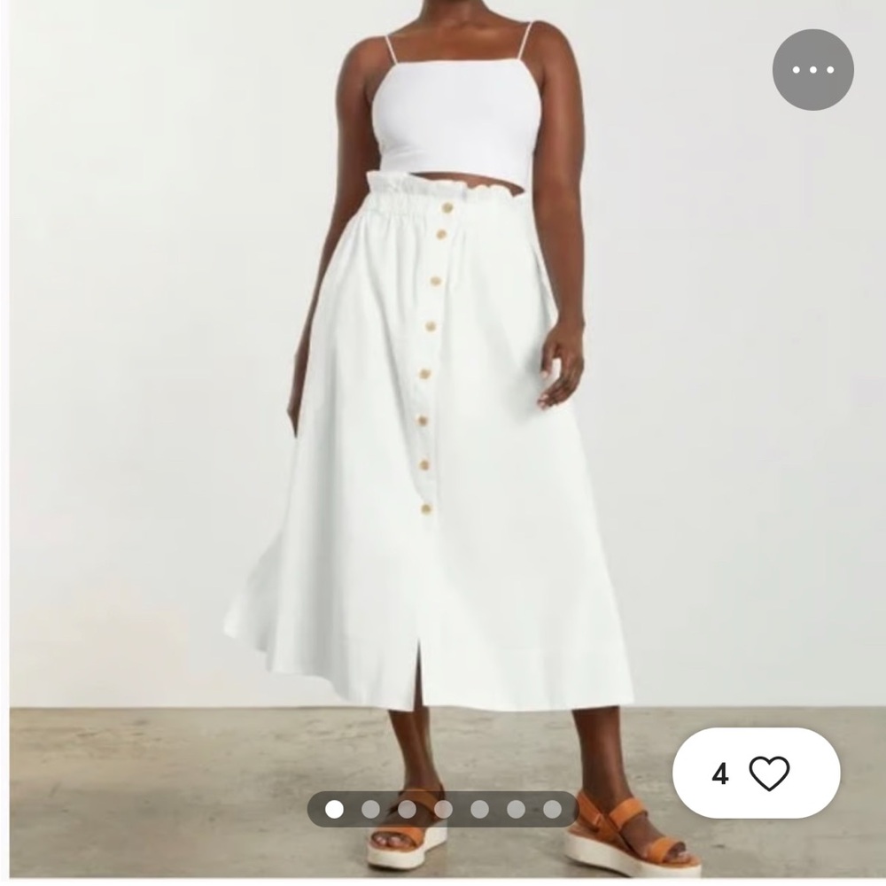 Everlane White Midi A-Line Skirt with Tie Front